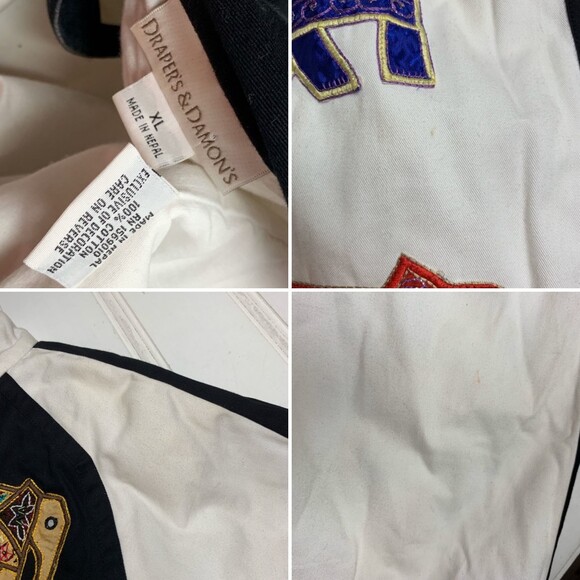 Vintage Drapers & Damons XL Elephant Embroidered Patch Tunic Jacket White Boho - Picture 5 of 10